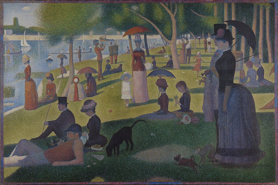 A Sunday on La Grande Jatte — 1884, Georges Seurat, 1884–86, border added 1888–89